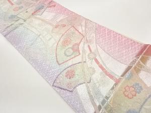 リサイクル　錦プラチナ箔二重織地紙に花々模様織出し袋帯